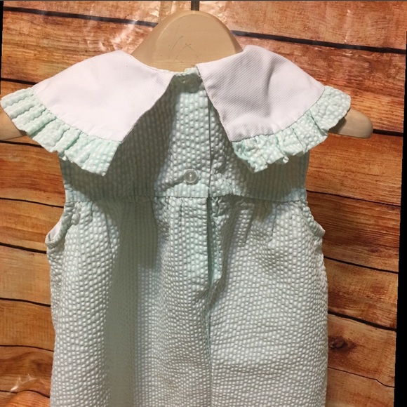 Samara Seersucker Girls Summer Dress & bloomers. - Picture 3 of 6